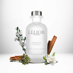 Santal 29 Fragrance Oil - Front Bottle View with notes | 200mL | Lèlior de Paris