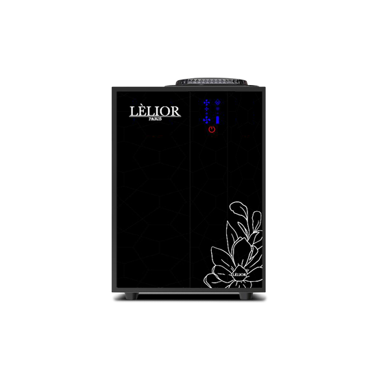 A black L'Antoinette V2 aromatherapy diffuser with a digital display and a floral design on the front.