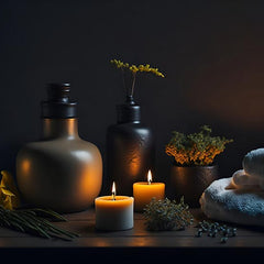 Private Label - candles, plants, towels in dark scenery | Lèlior House of Fragrance